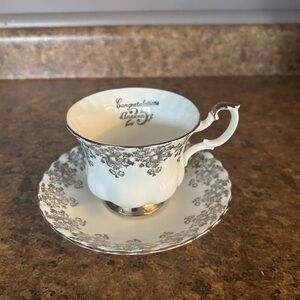 Royal Albert Silver Floral Teacup and Saucer